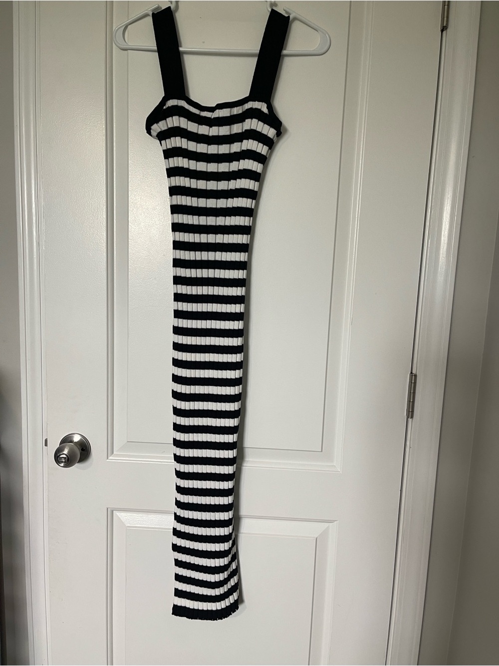 Striped Knit Maxi Dress - Black & White